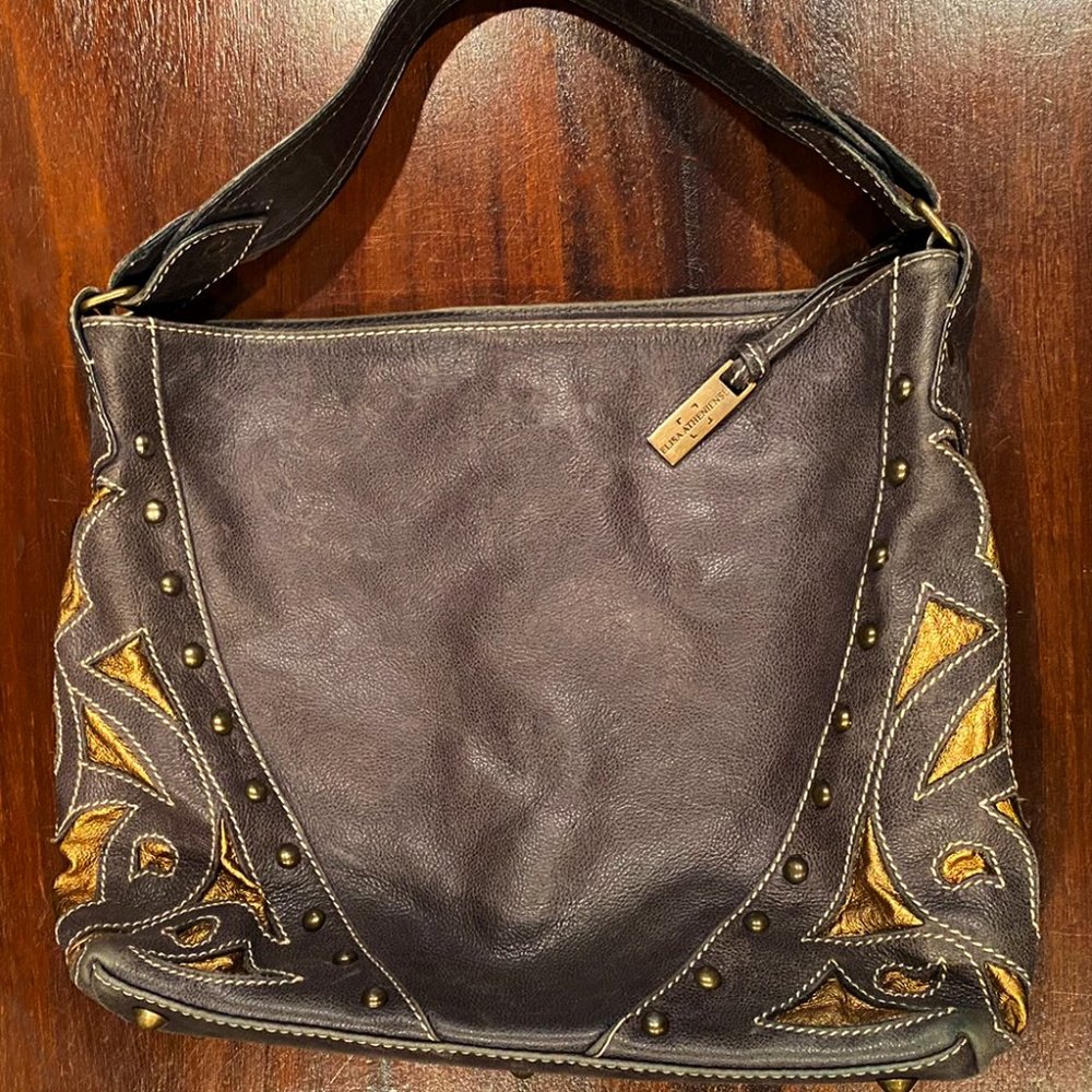 Rare Vintage Brown & Gold Leather Shoulder Bag